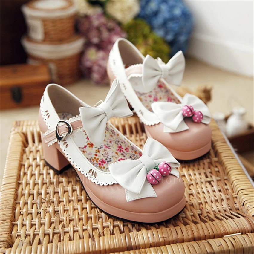 Японская обувь в стиле &quotЛолита&quot форма JK с клубничным бантом Милая женская из