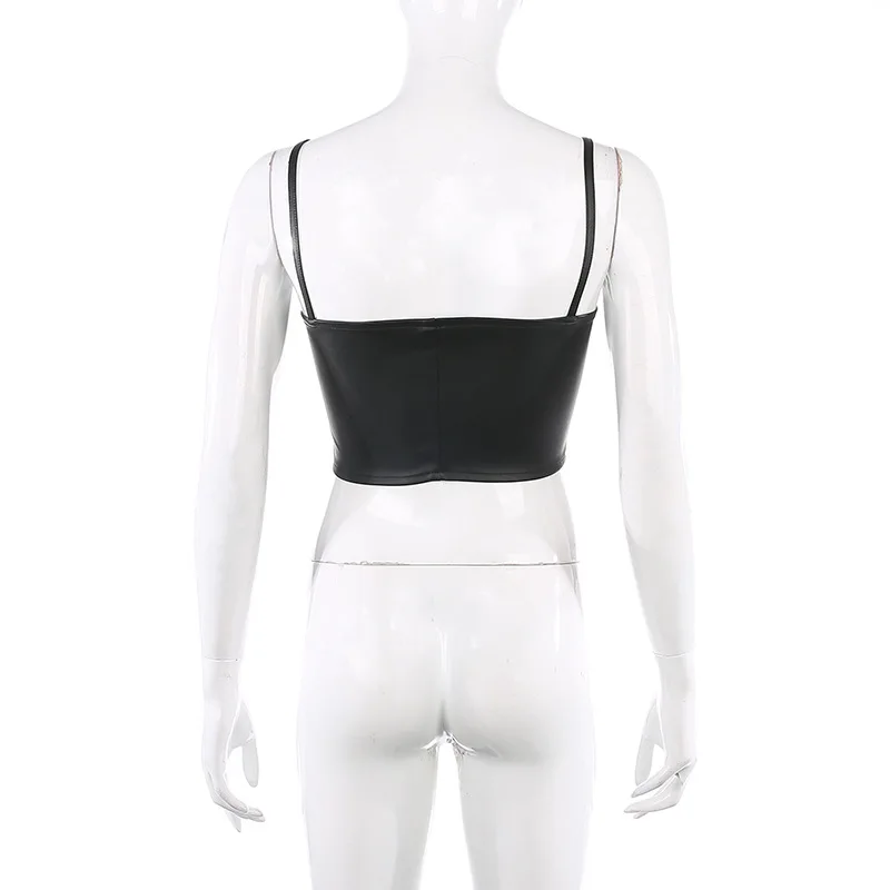 

2020 New Sexy Zipper Up Moto Biker Faux Leather Mini Camisole Cool Ladies Navel Bare Cropped Tops PU Tank Party Club Camis