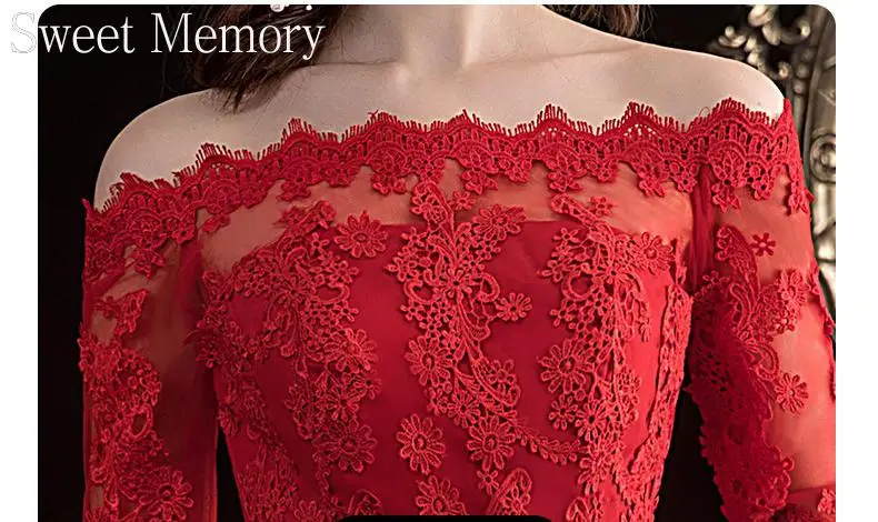 

Sweet Memory Boat Neck Red White Embroidery Lace Wedding Dress 2021 Half Sleeve Wedding Party Dresses for Women 2020 Vestidos