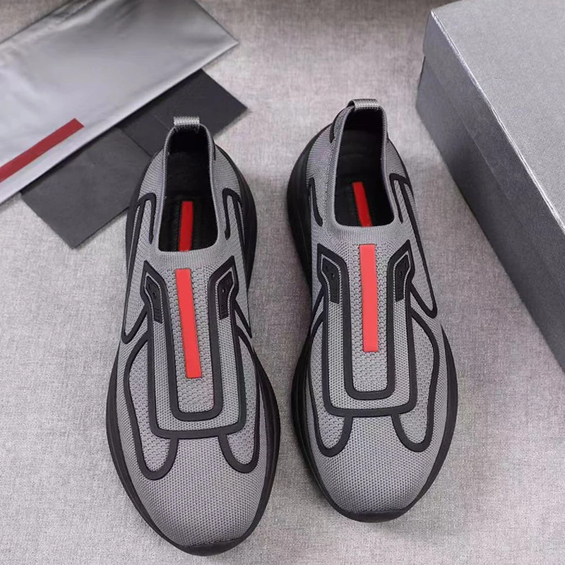 

Designer AMERICA'S CUP Stretch Knit Slip-on Sneakers Breathable Light Leisue Men Walking Jogging Running Tenis Masculino Adulto