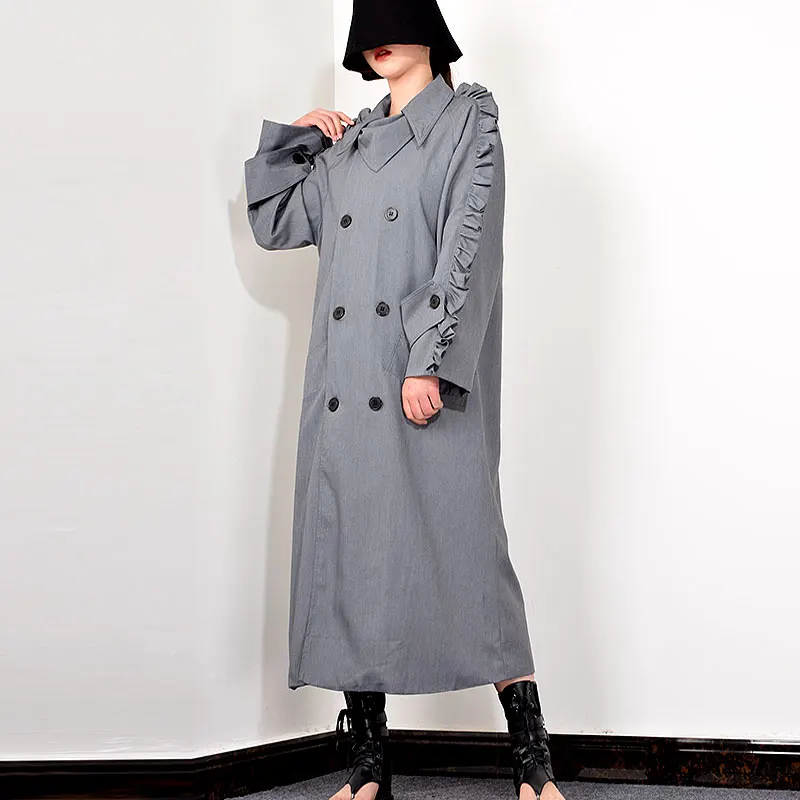 XITAO модное двубортное пальто для женщин Трендовое кружевное с длинными рукавами