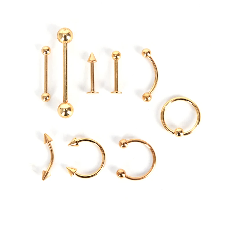 

9Pcs/set Body Piercing Stainless Steel Eyebrow Lip Nose Jewellery Tongue Tragus Labret Bar Rings