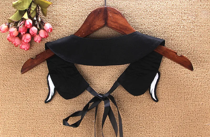 

Linbaiway Shirt Embroidery Sweater False Collar Women Black Removable Half Blouse Tops Detachable Lapel Shirt Flase Collars