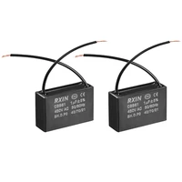 2pcs cbb61 run capacitor 450v ac 1uf 2 cable metallized polypropylene film capacitors for ceiling fan