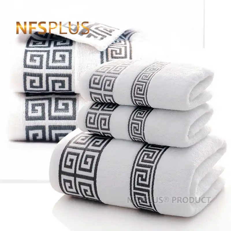 

Cotton Towel Set for Adults 2 Face Hand Towel 1 Bath Towel Bathroom Solid Color Blue White Terry Washcloth Travel Sports Towels