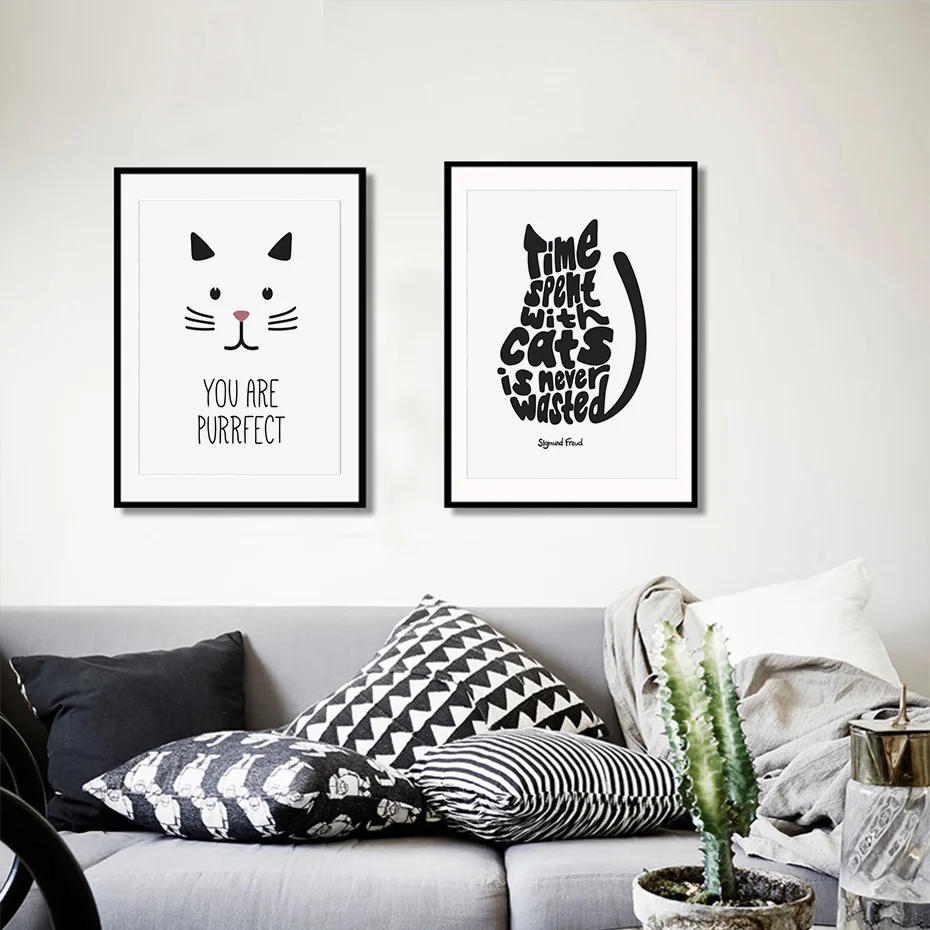 Абстрактная живопись на холсте с котом черно белые постеры животными