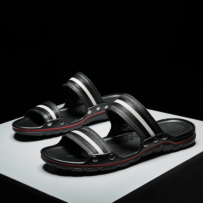 

ALCUBIEREE Summer Breathable Mens Sandals Striped Slippers Flat Flip Flops for Man Sandals Outdoor Beach Shoes Non-slip Slides