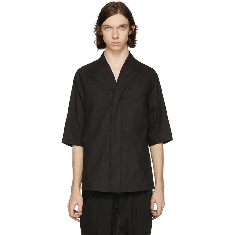 

Мужская Новая модная короткая рубашка с V-образным вырезом в китайском стиле ретро с пятиконечными рукавами размера плюс костюмы