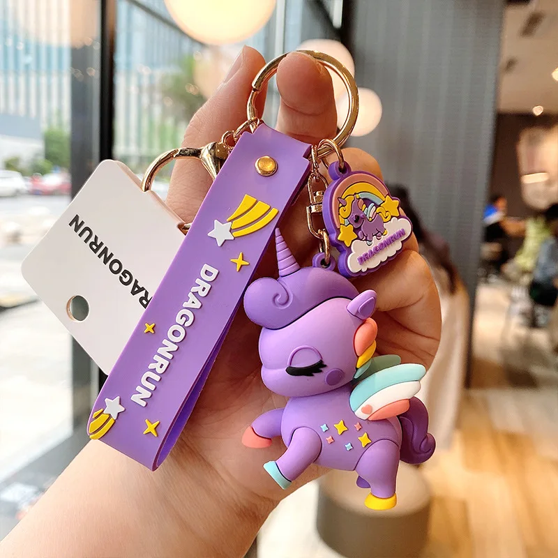 

12pcs Green Unicorn Cartoon Key Chain PVC Fashion Keychain Car Key Ring Birthday Gifts for Children Wholesale Dropshipping