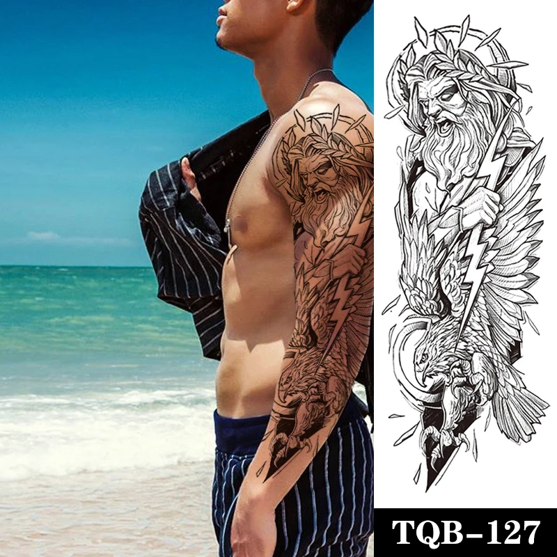 

Large Arm Sleeve Tattoo Fallen Demon Eagle Waterproof Temporary Tatto Sticker Hell Satan Body Art Full Fake Tatoo Women Men