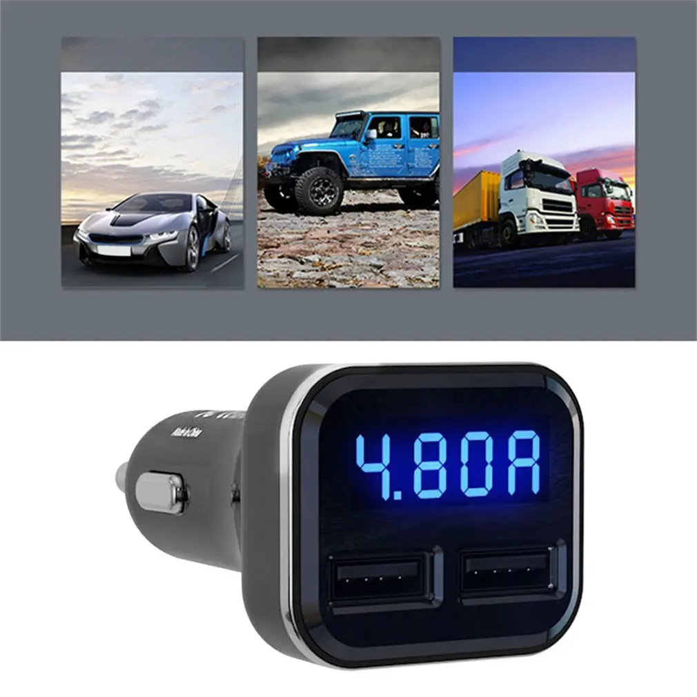 4.8A Intelligent Voltage Current Detection Vehicle Charge Adapter Dual USB Car Charger Display Fast Charging For Mobile Phone |