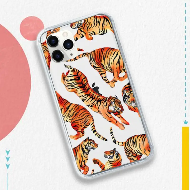 

Cartoon animal lion tiger Phone Case Transparent soft For iphone 5 5s 5c se 6 6s 7 8 11 12 plus mini x xs xr pro max