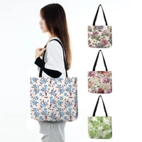retro rose flower green plant pattern shoulder bag art print large resuable shopper bag fashion casual tote handbags
