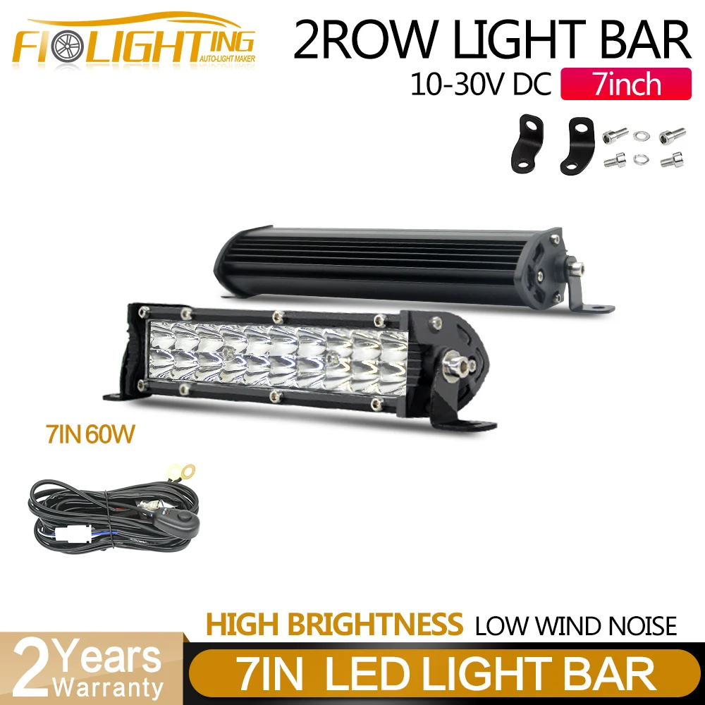 

Светодиодная панель FI-светильник ing 7 дюймов, 12-24 В, 2 ряда, 60 Вт