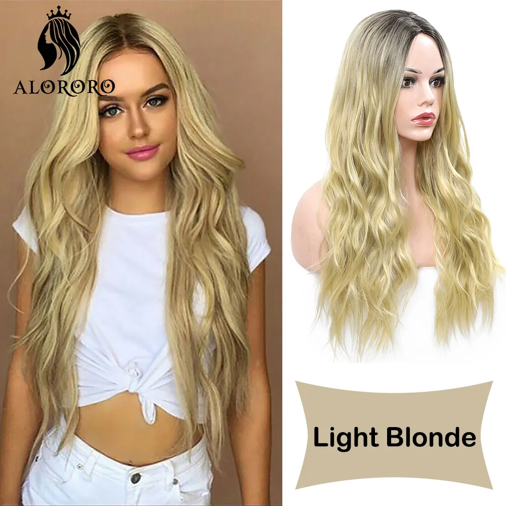 

Alororo Blonde Long Wavy Wig Synthetic Wig 26 Inches Black Grey Red Mixed Color Water Wave Hair Wigs for Women