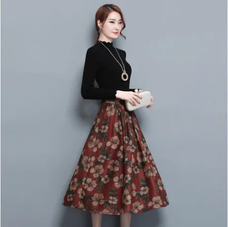 2019 новые осенние зимние шерстяные юбки с принтом корейские женские большие