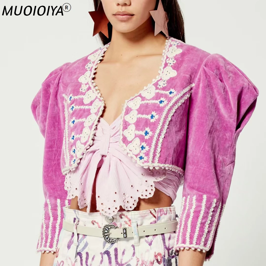 

Women's Embroidery Jacket Handmade Beaded Floral Printed 2021 Spring Female Short Outwear Top New Fashion Ladies Coat Clothes