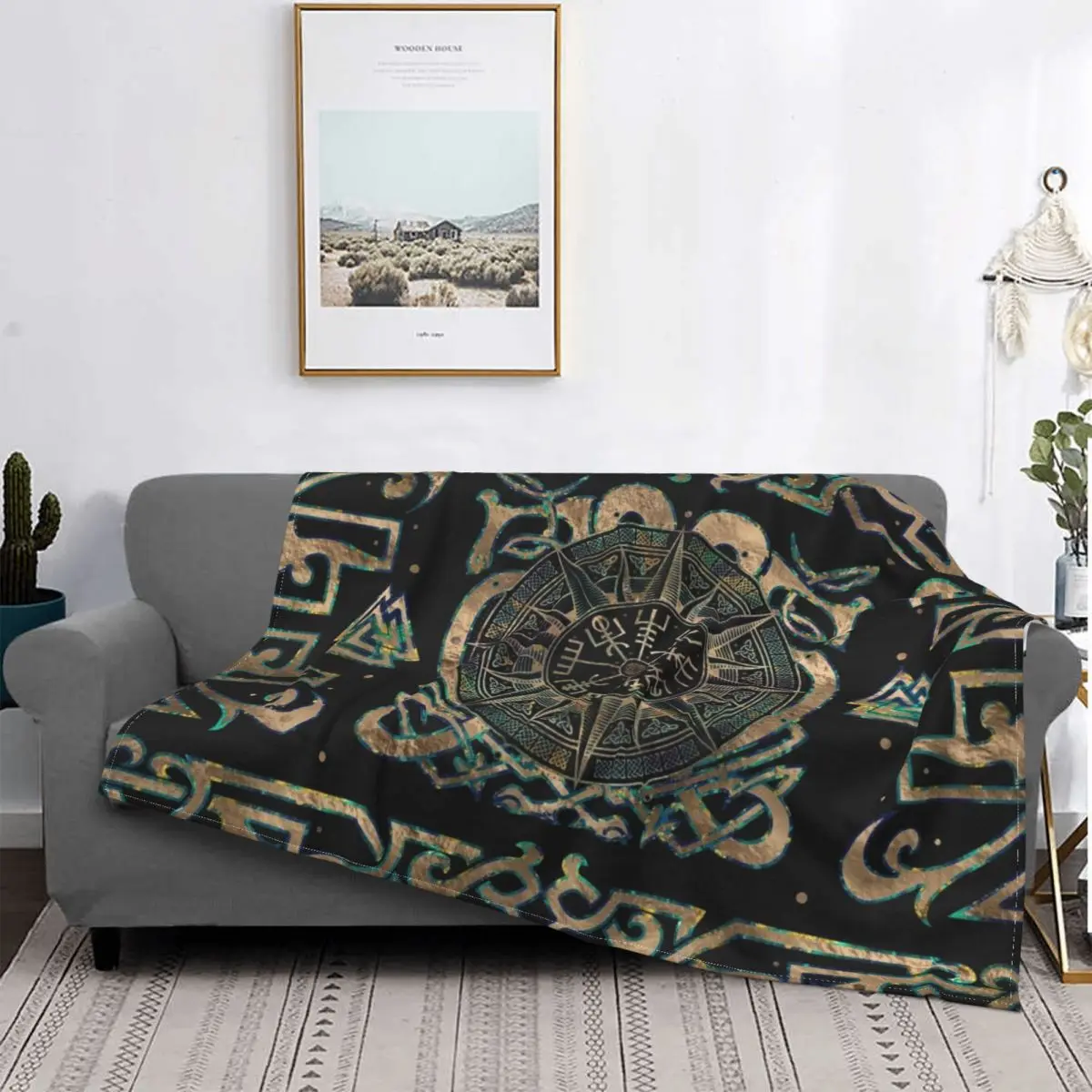 

Vegvisir Viking Compass Ornament Blanket Norse Winter Warm Bedspread Plush Soft Cover Fleece Quilt Bedding Bed Couch Fluffy