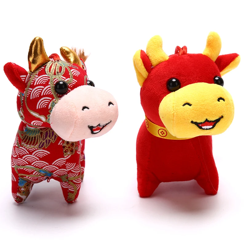 

12cm 2021 New Year Chinese Zodiac Ox Cattle Plush Toys Cute Flower Cloth Cow Mascot Plush Doll Stuffed For Kids Birthday Gift