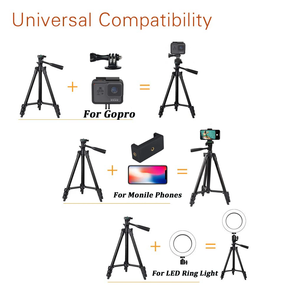lightweight camera phone tripod portable adjustable tripode stand mount holder with ring light for live youtube aro de luz free global shipping