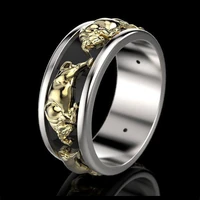 fashion europe style gold cattle seat ring jewelry classic punk style men two tone color engagement ring for male party gift