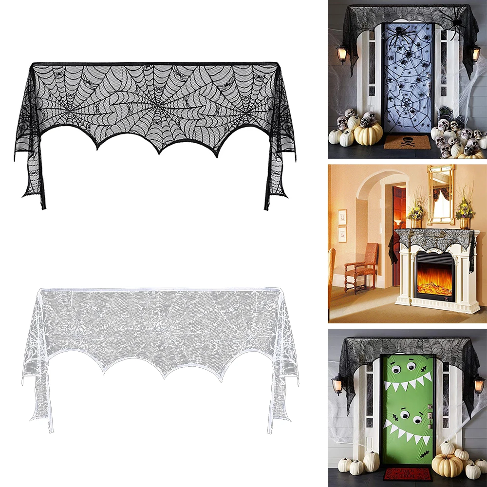 Хэллоуин украшения кружева паук веб Скелет Череп скатерть черный камин мантель