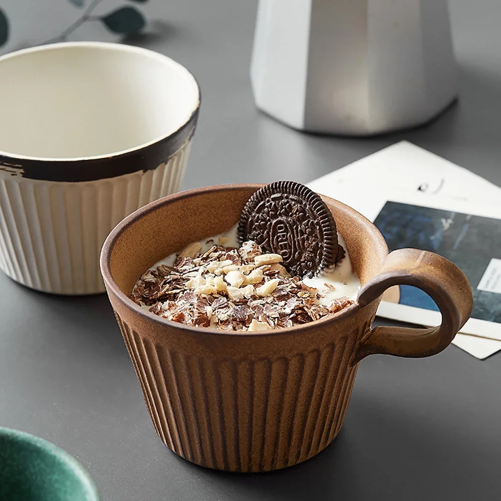 

Handmade Ceramic Coffee Cup Retro Style Pottery Cup 320ml Breakfast Cup Heat-resistant Creative Afternoon Tea