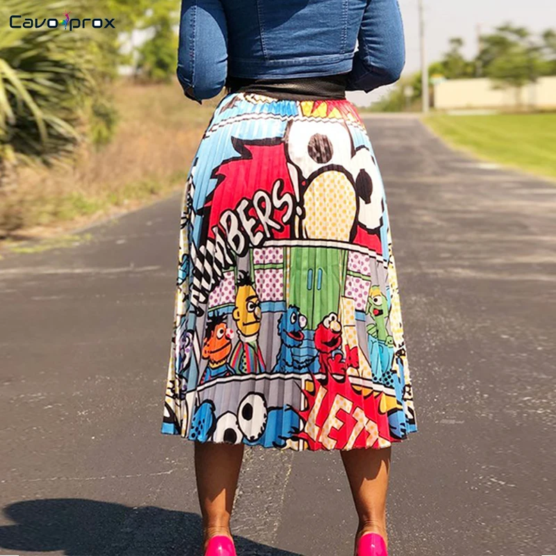 Женская ностальгическая юбка миди с графическим принтом до середины икры