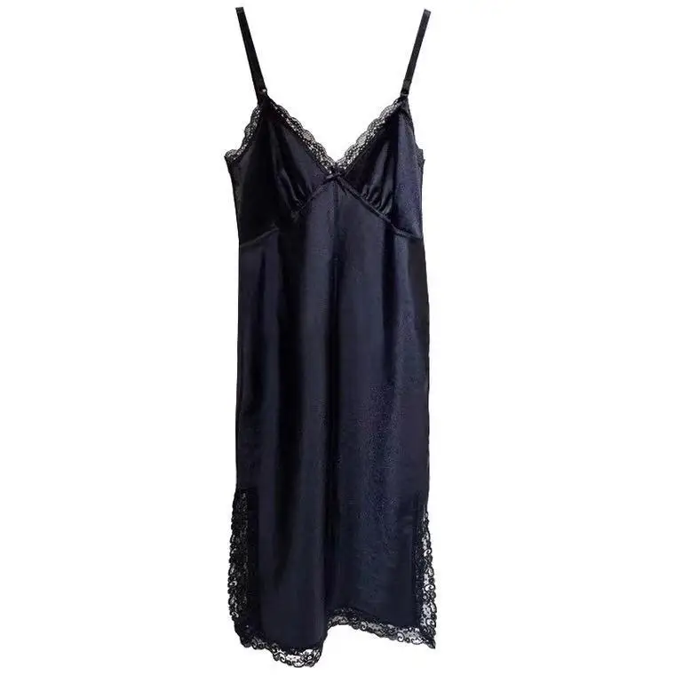

WANG 2021 Summer Aw Big King's V-neck Lace Stitching Suspender Dress Mid-length Temperament Skirt