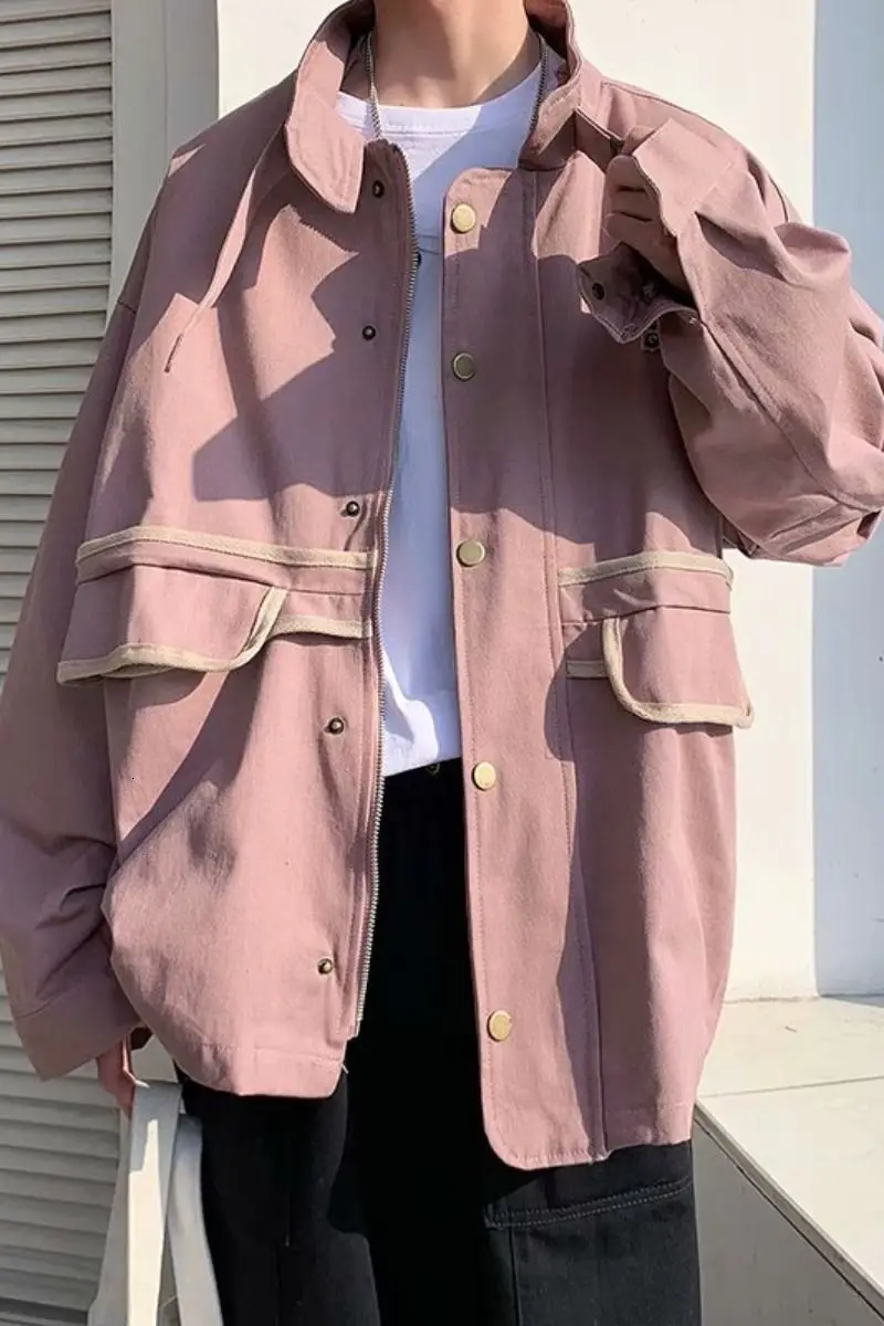 

2020 Spring And Autumn New Youth Fashion Solid Color Big Pocket Japanese Jacket Fashion Casual Single Breasted Top M-2XL