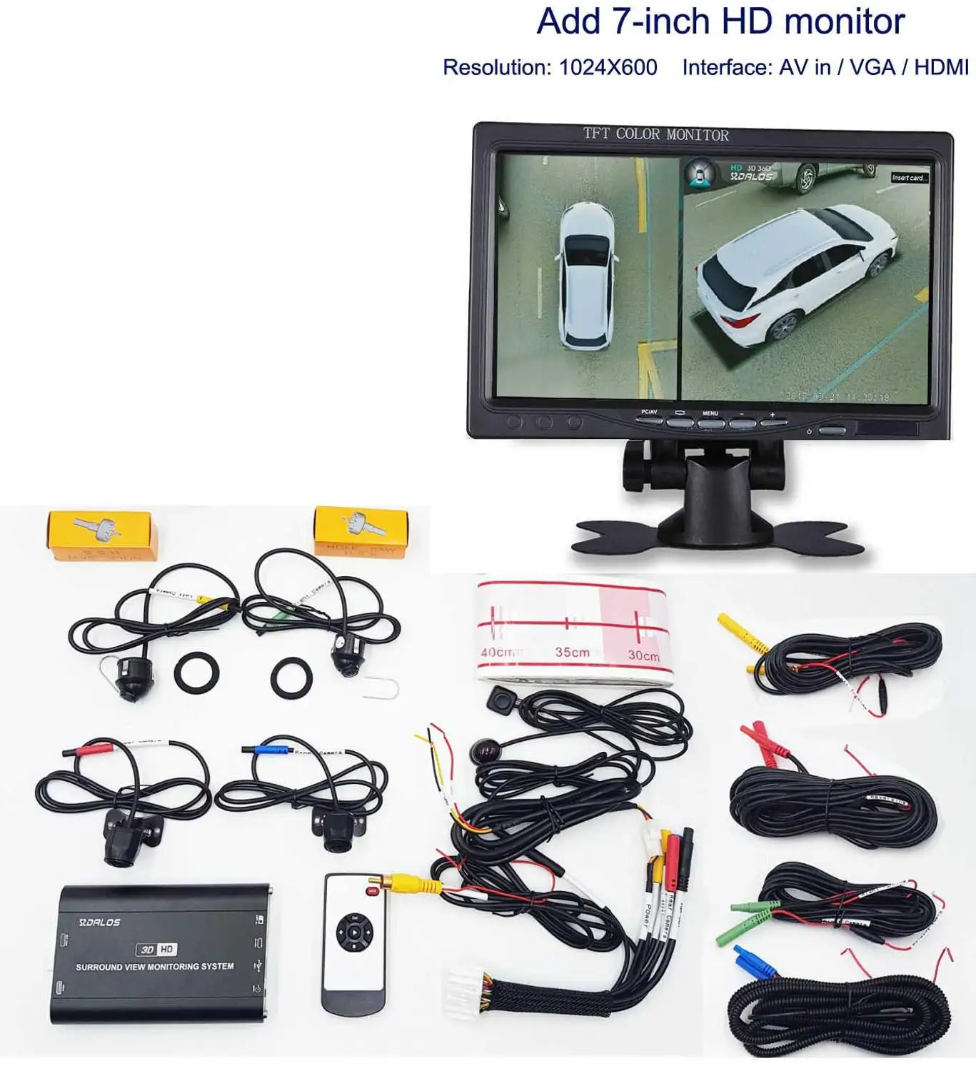 with 7inch Monitor SZDALOS Newst система наблюдения за птицами HD 3D 360 система объемного обзора многоугольная Регулируемая металлическая Автомобильная камера 1080P DVR g-сенсор - Название цвета: with 7inch Monitor