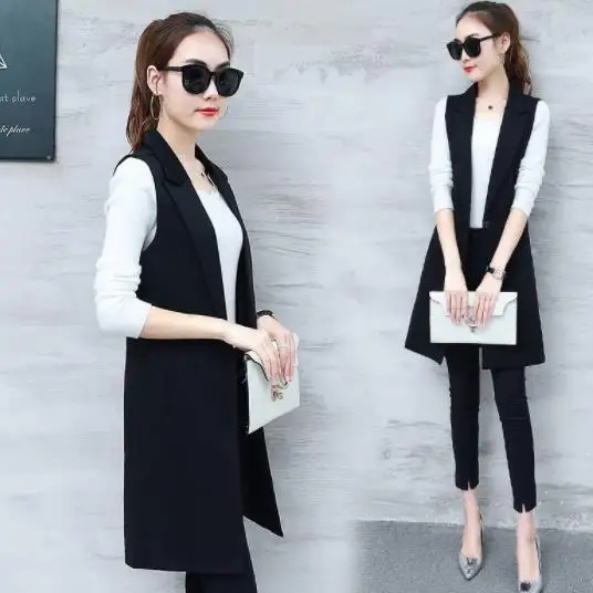 2020 Летний Тонкий серый черный без рукавов Блейзер жилет модный длинный кардиган