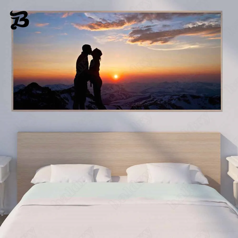 

Canvas Painting Wall Art Couples Kissing In The Sunset Figure Painting Landscape Art Canvas Posters Prints for Living Room Decor