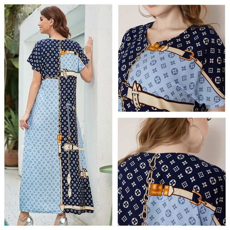 Muslim Women's Eid Dubai Turkey Female Robe Islamic Clothing Arab Long Dress Fashion Elegant Summer Gown Short Sleeve Wholesale