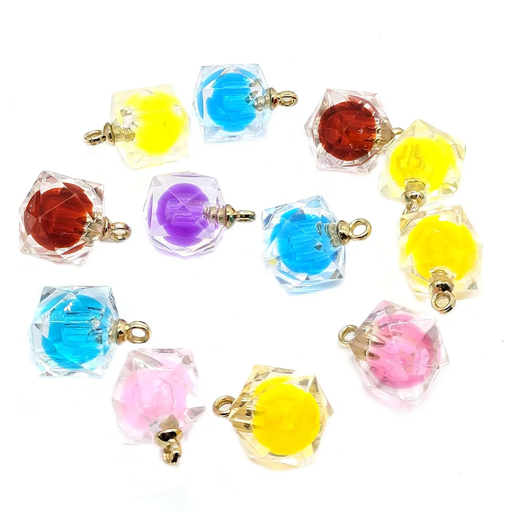 

5pcs/bag Acrylic Pendant Transparent Polygon Color Handmade Pendant Designer Fashion Belt Bead Jewelry Making Accessories