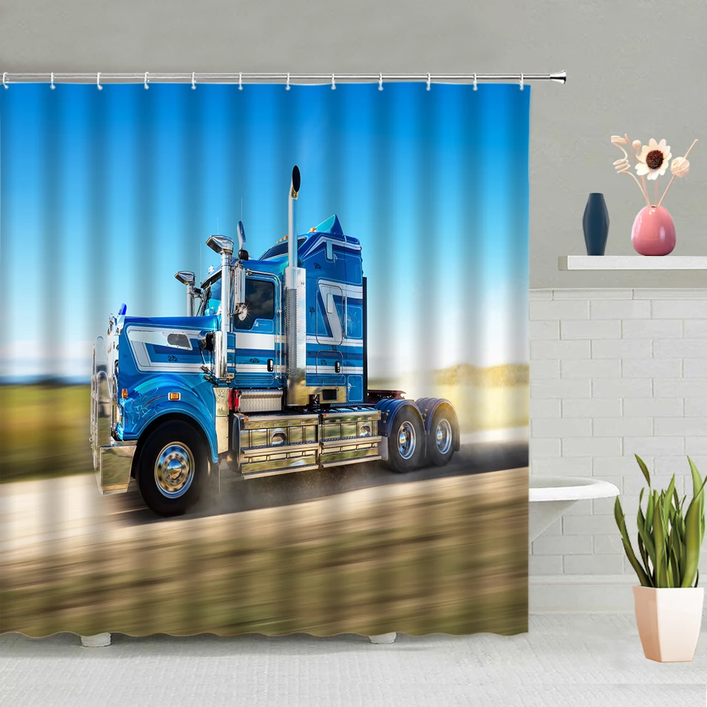 

Занавеска для душа с изображением грузовика, винтажная сельская занавеска для ванной из полиэстера, с крючками, в современном стиле, для дом...