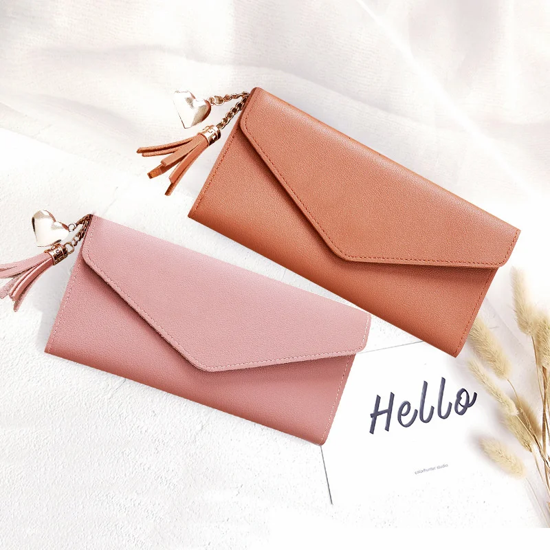 

2021 New Style Wallet Female Long Style Trendy Korean Student Wallet Fashion Simple Buckle Wallets Horizontal Style Wallets