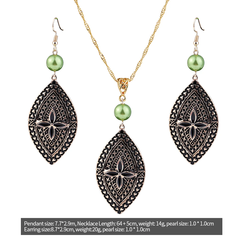 

Hawaiian Fashion Jewelry Sets Vintage Ethnic New Design Flower Pendant Necklaces Marshall Earrings Sets Wholesale for Women Gift