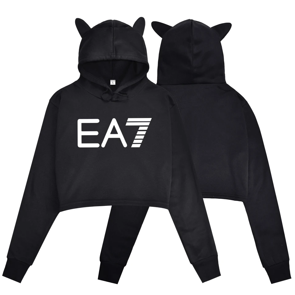 

2021 spring new hot sale kawaii cat ear cotton hoodie casual wild pullover loose hoodie comfortable short sexy hoodie