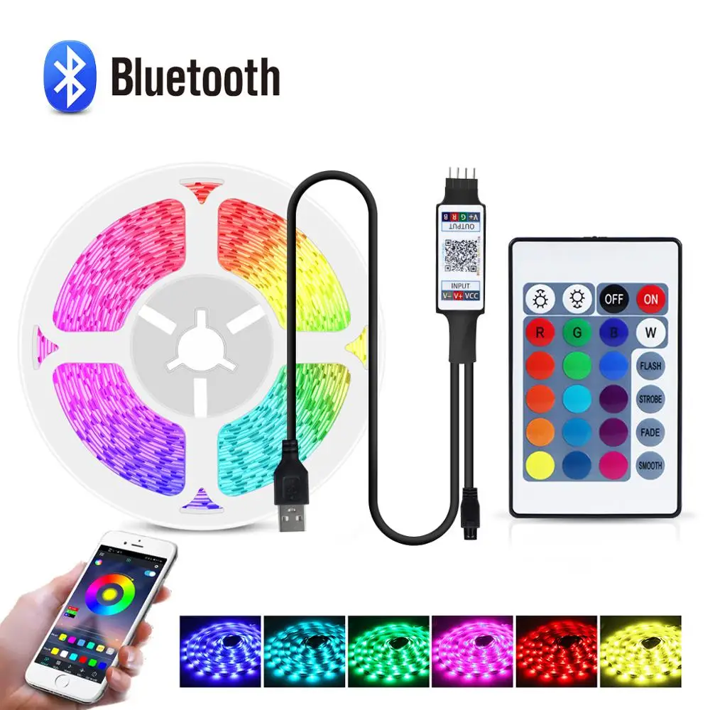 

Bluetooth контроллер RGB Светодиодная лента 5050 Диодная лента 5 в USB неоновая Светодиодная лента s полоса ПК ТВ экран Подсветка лампа для спальни Де...