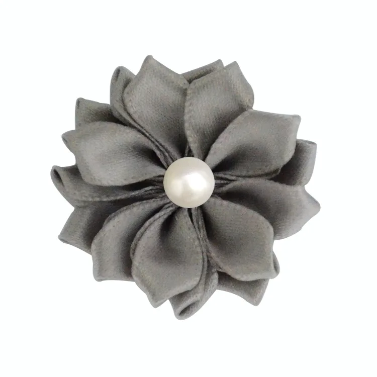 grey Nishine 1," 10 шт./лот 16 Petaled атлас с розочками лента цветы с жемчужной кнопкой используется для повязка на голову" сделай сам "заколки аксессуары для волос - Цвет: grey