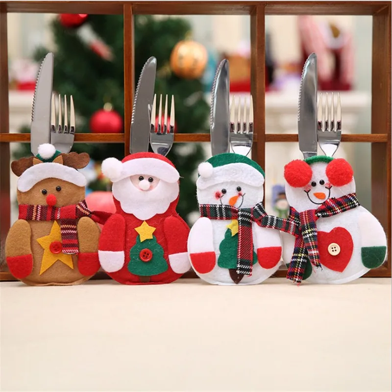 

3pcs Merry Christmas Cutlery Bag Set Christmas Decorations 2021 New Year Eve Christmas Party Decorations