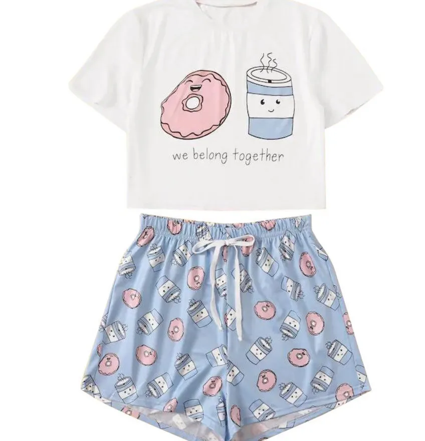 Пижамный комплект одежда для сна нижнее белье с милым мультяшным принтом