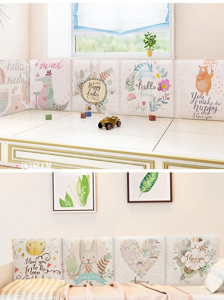 

Nordic forest style cartoon kids room soft pack tatami wall stickers crash wall stickers kindergarten soft 3D wall stickers