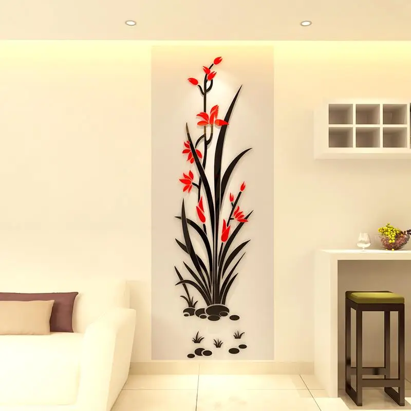 

Black Red Flower Print Wall Sticker Acrylic Wallpaper Porch Living Room Decor DIY Wall Decals TV Background 3D Paster Pastoral