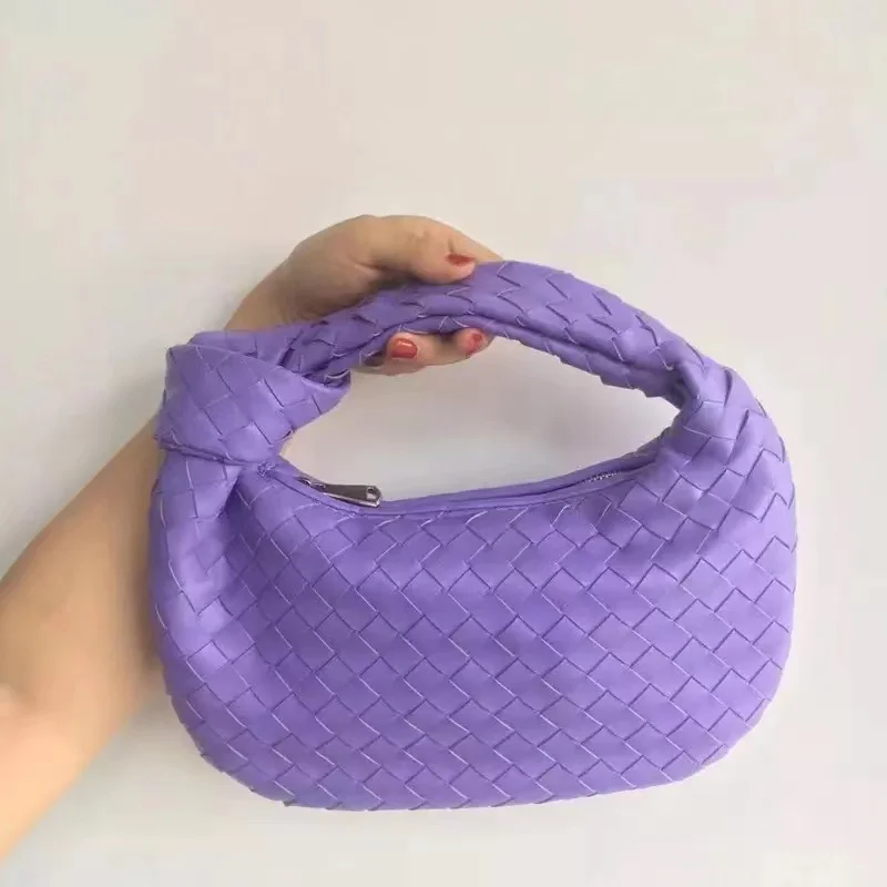 

New fashion handmade luxury woven bag green leather shoulder bag ladies messenger hobo PU nodular handle casual handbag