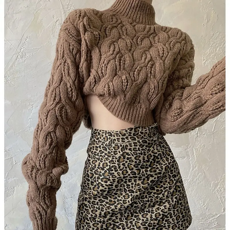 

Short Pullovers Sweater Women's Loose Wear Autumn And Winter Thickened Turtleneck Twisted pattern Knitwear Jumpers Tops