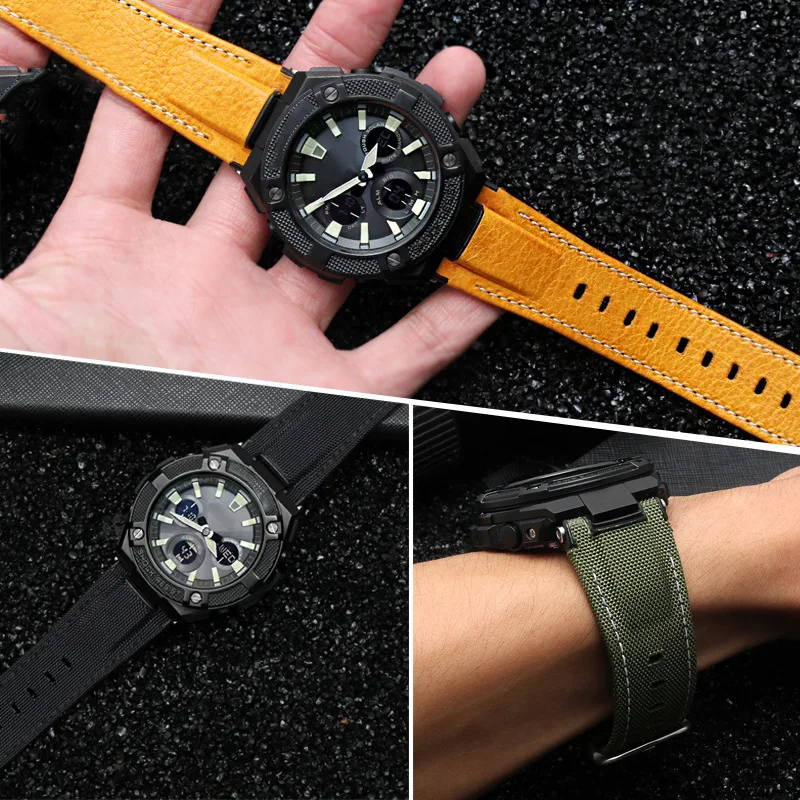 26x14mm Watch Accessories Band FOR Casio GST-W120L / S120 / W130L / S100 / S110 watch bracelet Nylon & Leather Watch Strap Belt