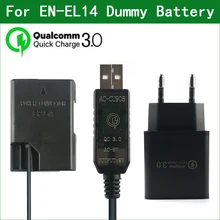 QC3.0 EN-EL14 EL14A EP-5A Dummy Battery Power Bank USB Cable for Nikon D3100 D3200 D3300 D3400 D3500 D5100 D5200 D5300 D5500