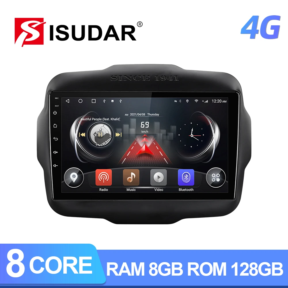 ISUDAR T72 QLED Android  autoradio For Jeep Renegade 2014 2015 2016 2017 2018 GPS Car Multimedia RAM 8G ROM 128G Camera No 2din
